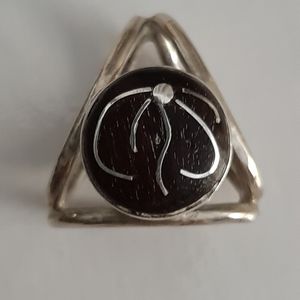 DIAZ SANTOYA, Vintage Sterling Silver Pyramid & Dark Wood Sterling Inlay Pendant
